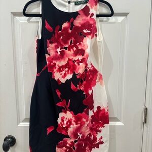 Ralph Lauren Asymmetrical Dress - Red, Black, White Floral